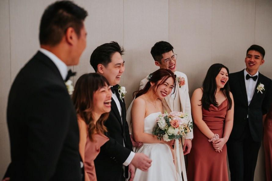 bridal party having a fun time