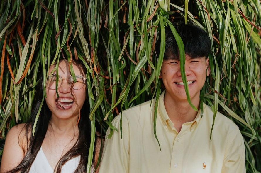 candid moment couple in leaves pre wedding